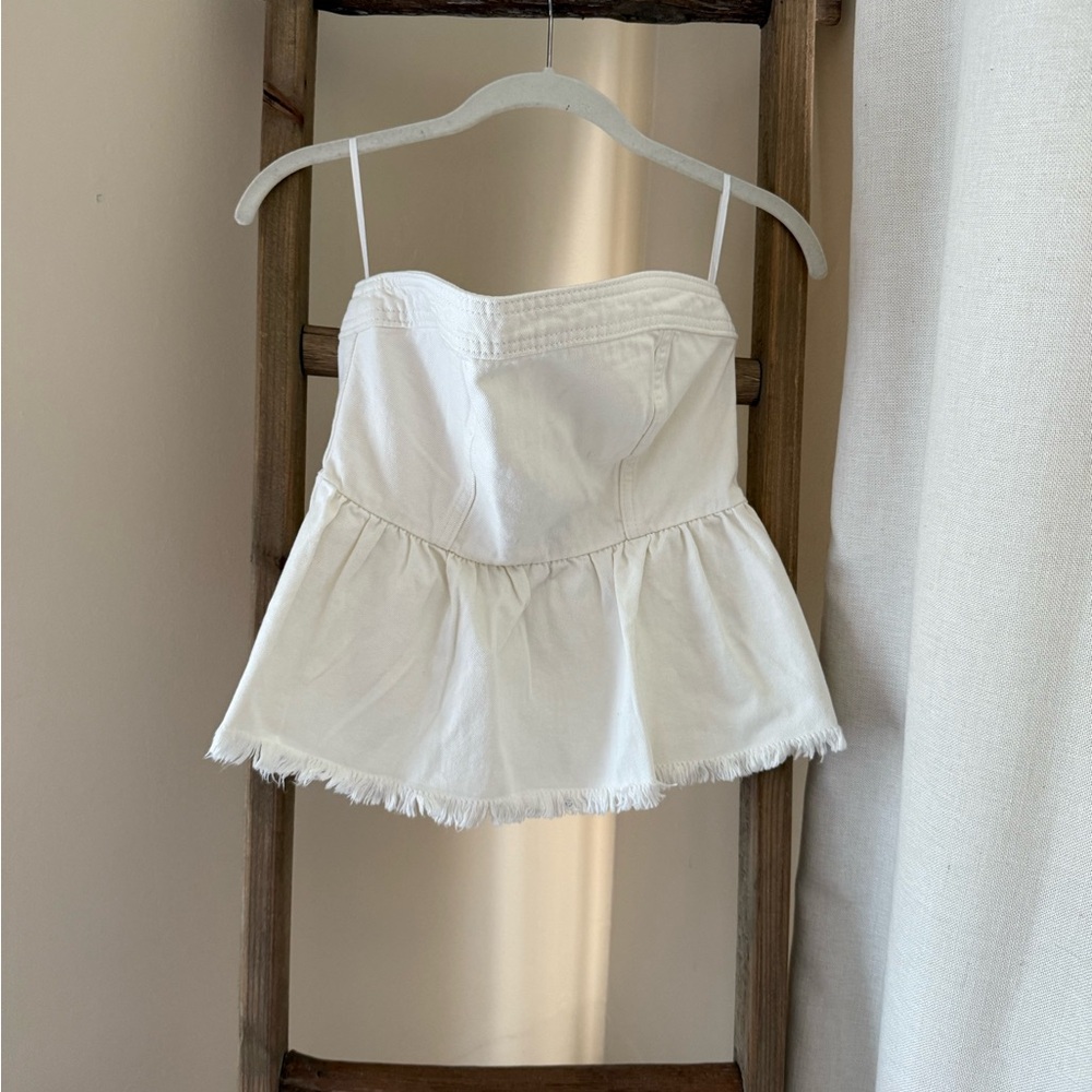 White Peplum Strapless Top